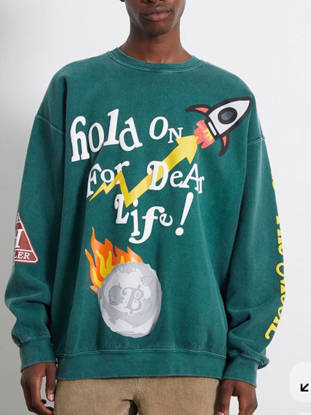 PAC SUN - Olive green crewneck sweatshirt, "Hold On For Dear Life!" SIZE XL